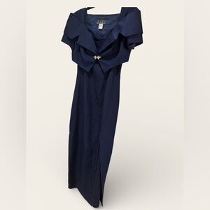 Good used condition, navy blue long dress size8